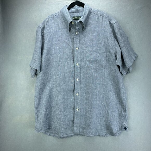 Orvis Shirt Mens Extra‎ Large Blue White Button Down Linen Pocket Breathable - Picture 1 of 14